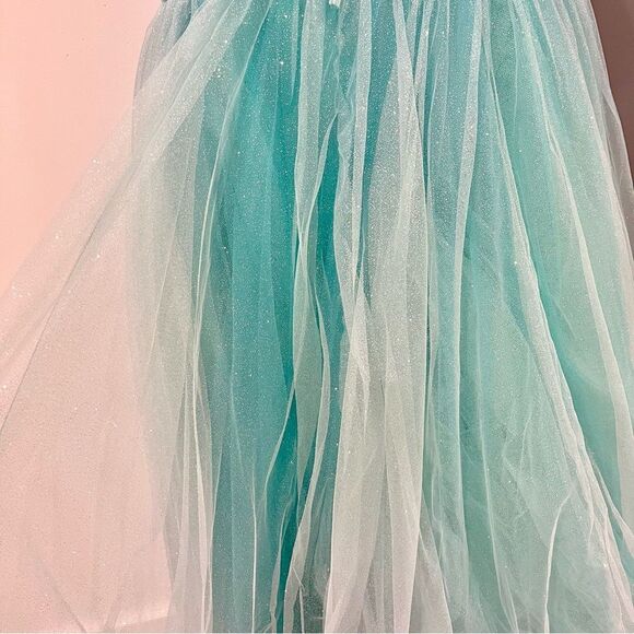 NWT Mac Duggal 20555 Mint Aqua Blue Glitter Tulle Strapless Ball Dress Gown 14 - Picture 5 of 12